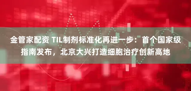 金管家配资 TIL制剂标准化再进一步：首个国家级指南发布，北京大兴打造细胞治疗创新高地